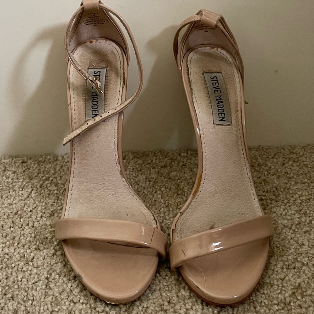 Steve Madden Stecy Nude Patent Leather Ankle Strap Stiletto Heels - 6.5